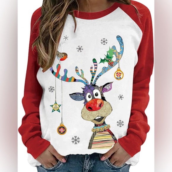C.O.Z.Y. Women Ugly Christmas Sweatshirt Funny Reindeer - Picture 4 of 6